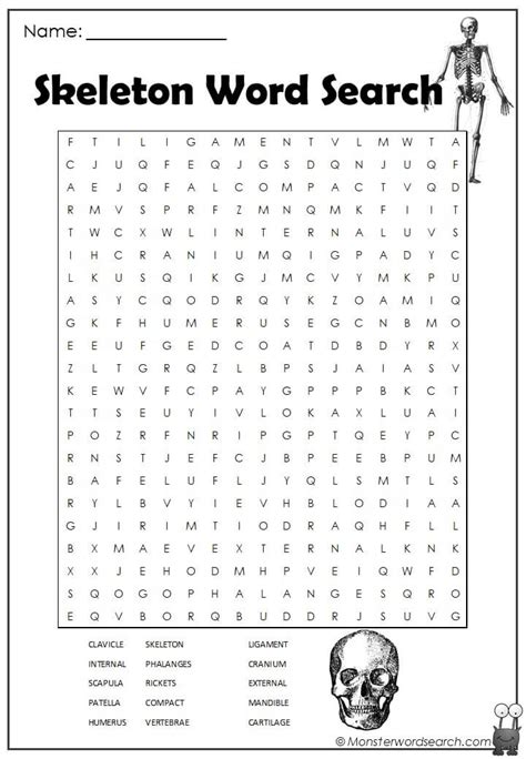 Skeleton Word Search Monster Word Search