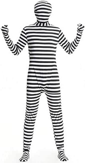 halloween prisoner suit adult cosplay costume black white stripe dress zentai x large amazon