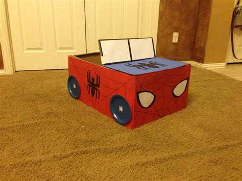 Spiderman Box Car Made For The Kids Cardboard Crafts Kids Cardboard