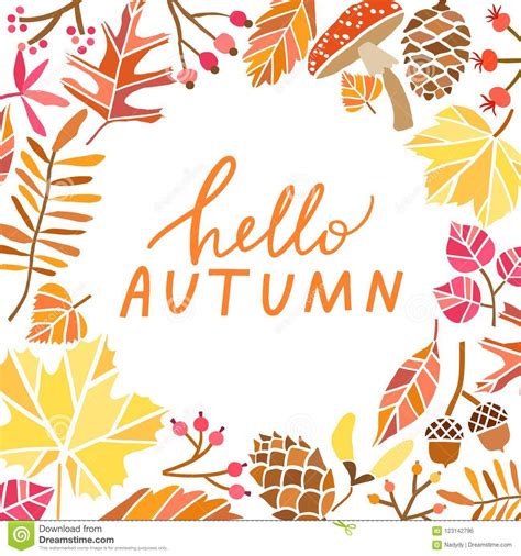 Hello Autumn Leaves Vector Background Fall Illustration Stock Vector