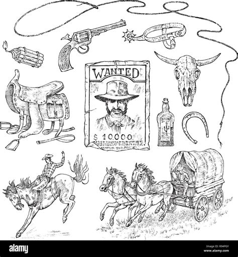 Juego De Vaqueros Iconos Occidentales Texas Ranger De Equipamientos Salvaje Oeste Retrato De