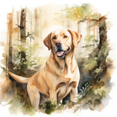 Premium Ai Image Golden Lab Serenity In The Woods A Watercolor