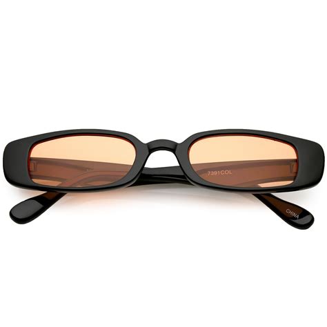 Unisex 90s Retro Thin Rectangle Color Tone Lens Sunglasses Zerouv