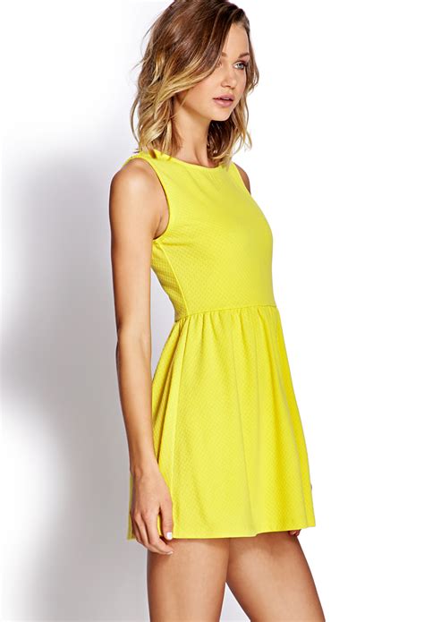 Lyst Forever 21 Classic Fit And Flare Dress In Yellow
