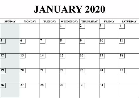 Free Blank January 2020 Calendar Printable Pdf Word Excel Printable