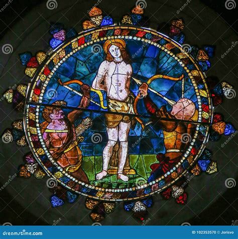 Stained Glass Of St Sebastian In Bologna Editorial Image Image Of