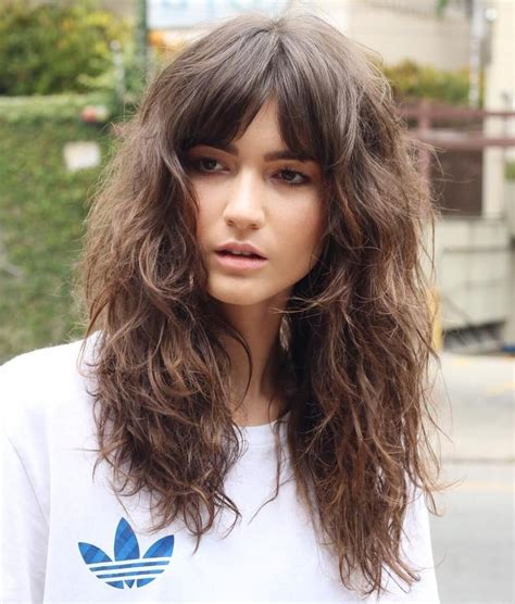 Long Curly Hair With Bangs Hairstyle Society