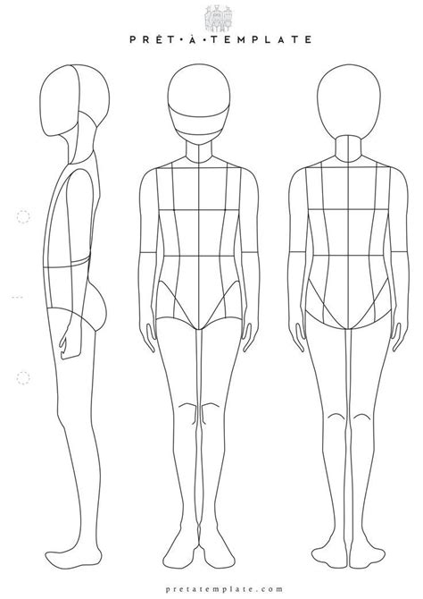 Female Costume Design Template Female Fashion Croqui Figure V32 Three