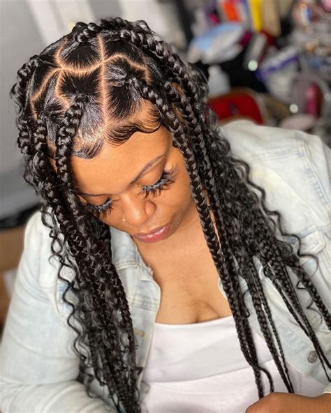 Cute Part Large Knotless Braids With Curls Box Braids Hairstyles