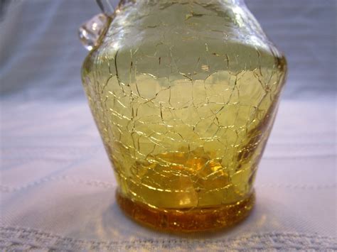 Vintage Amber Crackle Glass Miniature Pitcher Creamer Handcrafted Bud Vase Knick Knack Art Glass