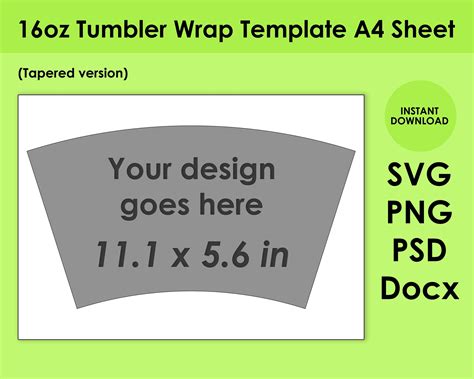 16oz Tumbler Wrap Template SVG PNG PSD and Docx A4 Sheet - Etsy