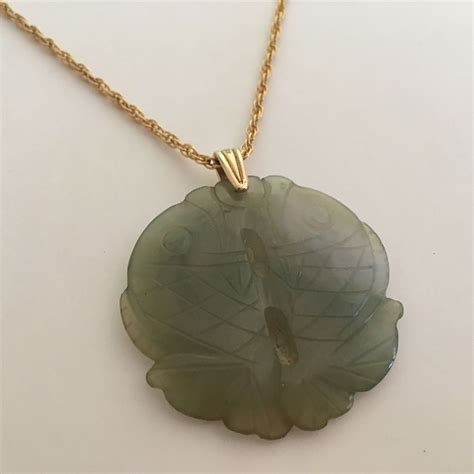 Old Jade Double Fish Pendant 14k Gold Bail Chinese Jade Necklace