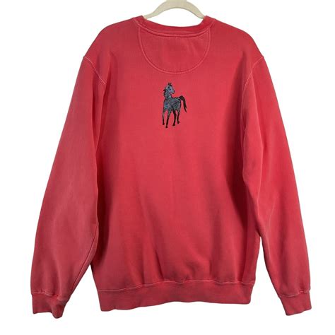 Authentic Pigment Sweatshirt Womens Medium Coral Crew Neck Horses
