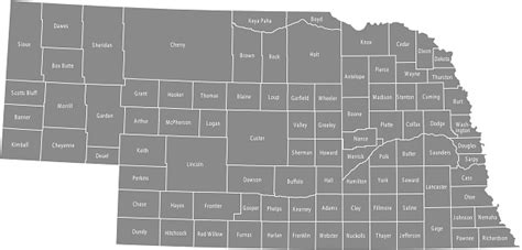 Nebraska County Map Vector Outline Gray Background Map Of Nebraska