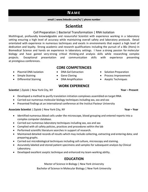 Scientist Resume Example And 3 Tips Zipjob
