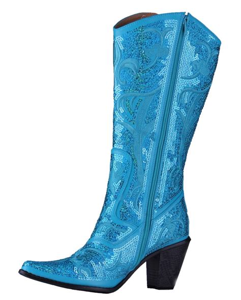 Helens Heart Turquoise Blingy Sequins Cowboy Boots Skyz Boutique