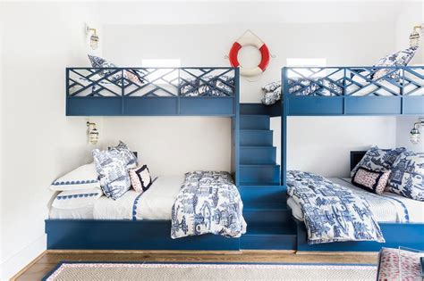 blue bunk beds  lattice safety rails cottage