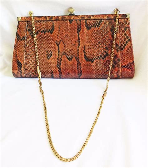 Vintage 80s Snakeskin Bag Clutch Handbag Purse Python Snake Animal