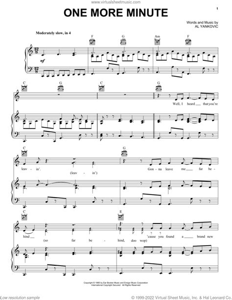 One More Minute Sheet Music For Voice Piano Or Guitar Pdf