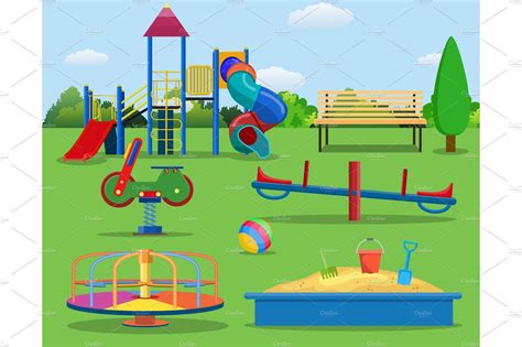 Kids Playground Cartoon Concept Background Childrens Playground In A