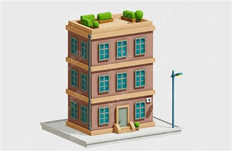 C4d公寓 卡通低边公寓楼单元楼房子 楼房模型下载