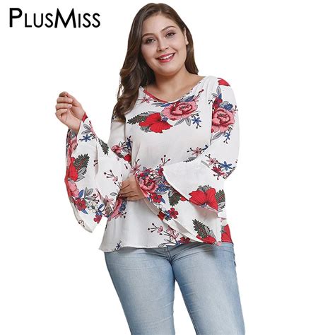 buy plusmiss plus size 5xl 4xl xxxl bell flare sleeve floral flower print