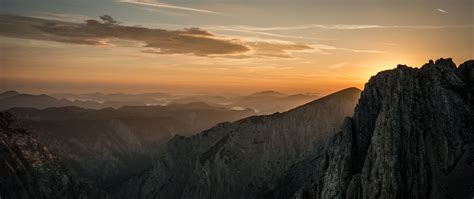Download Wallpaper 2560x1080 Mountain Peak Sunset Austria Dual Wide