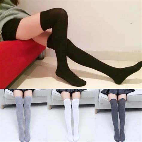 New Fashion Ladies Stockings Solid Women High Over The Knee Stockings Slim Female Long Cotton