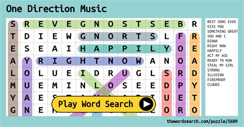 One Direction Music Word Search