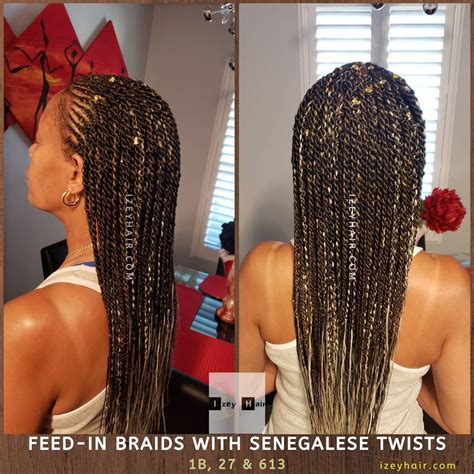 Feed In Braids With Senegalese Twists Colors 1b 27 And 613