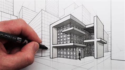 How To Draw A Modern House And City In 2 Point Perspective