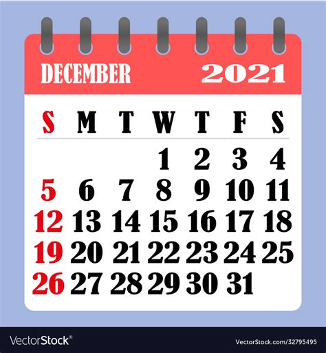 Letter Calendar For December 2021 Week Begins Vector Image