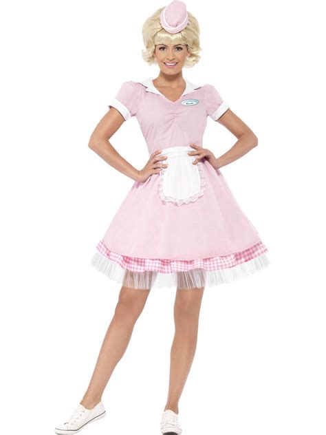 Ladies Pink Diner Girl 50s Costume Fancy Dress Grease Rock Roll Outfit Size 8 18 Ebay