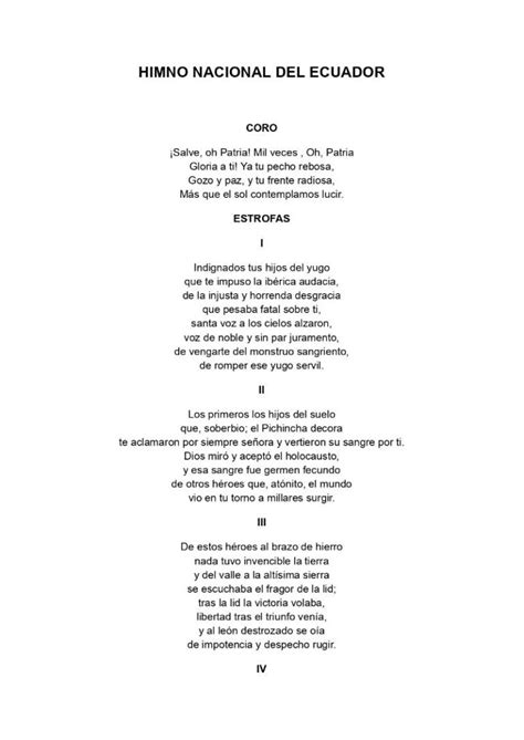 Letra Himno Nacional Del Ecuador Para Imprimir