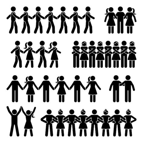Premium Vector Stick Figure Chain People Holding Hands Vector Icon
