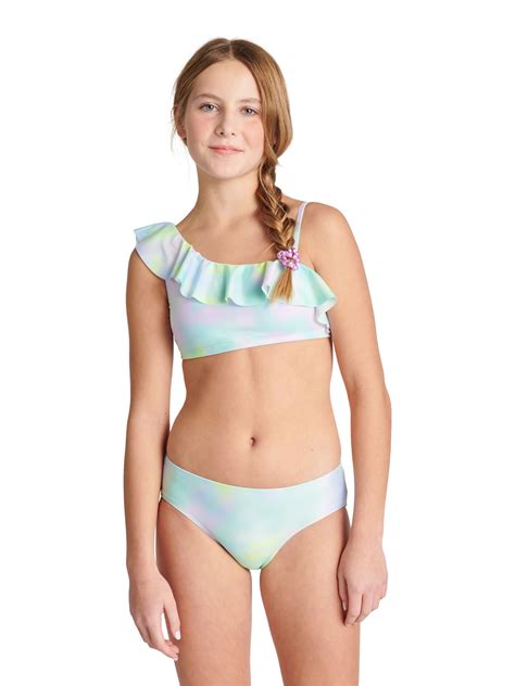 Justice Girls 2 Piece Ruffle Shoulder Tie Dye Bikini Swimsuit Sizes 5 18