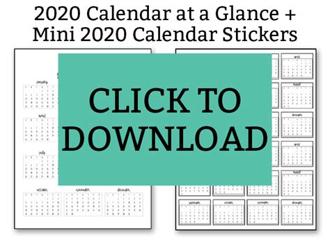 2020 Calendar At A Glance And 2020 Mini Calendar Stickers