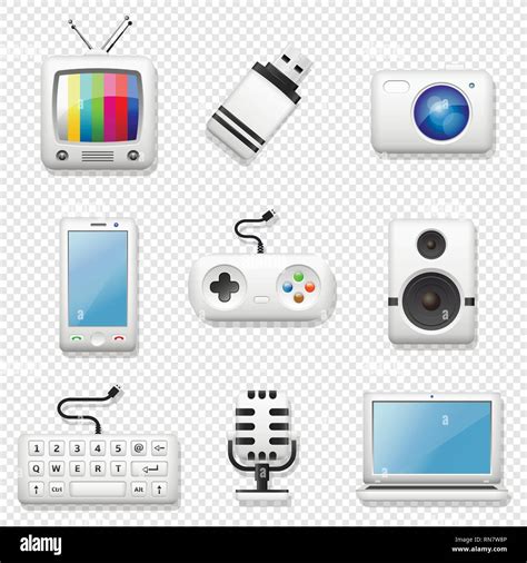 Digital Devices Icons Set Isolated On Transparent Background Stock