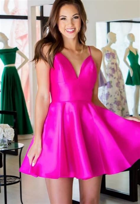 Fashion Hot Pink Satin Short Homecoming Dress Custom Hot Pink