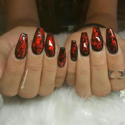 Witchy black and red nails long coffin | Red acrylic nails ... Coffin nail designs look great on long nails because of the ample nail bed space.