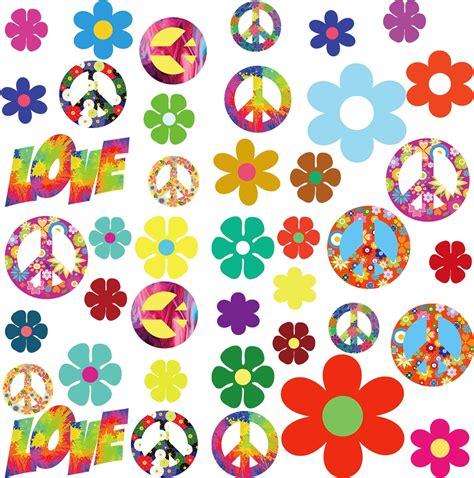 84 Pieces 60s Hippie Theme Party Stickers Retro Flower