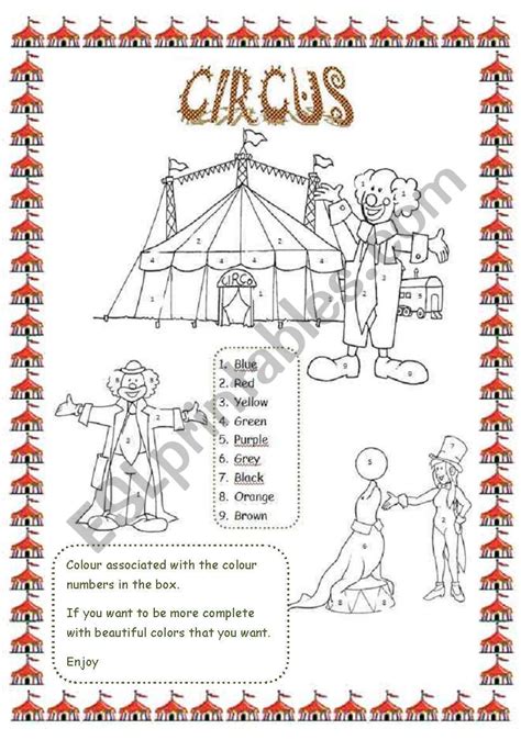 Circus Printable English Esl Vocabulary Worksheets En