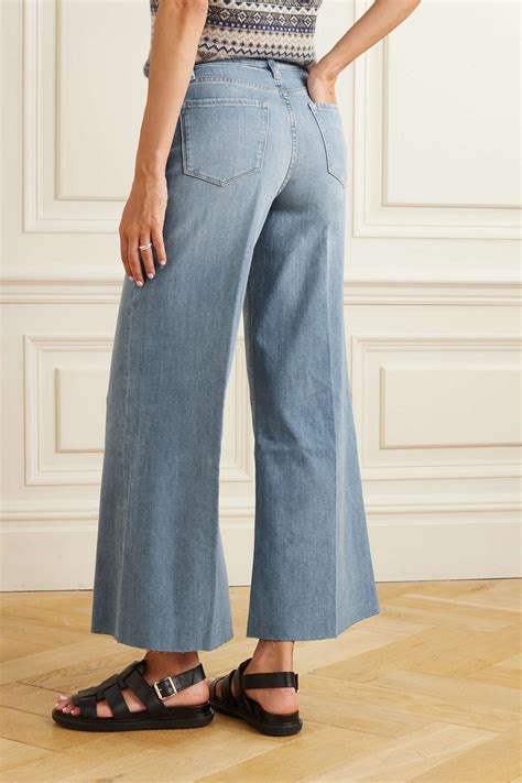 FRAME Le Palazzo Cropped Frayed Flared Jeans NET A PORTER