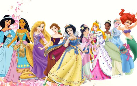 Disney Princess Lineup With Very Unique Dresses Of Some Princesses Walt Disney Characters