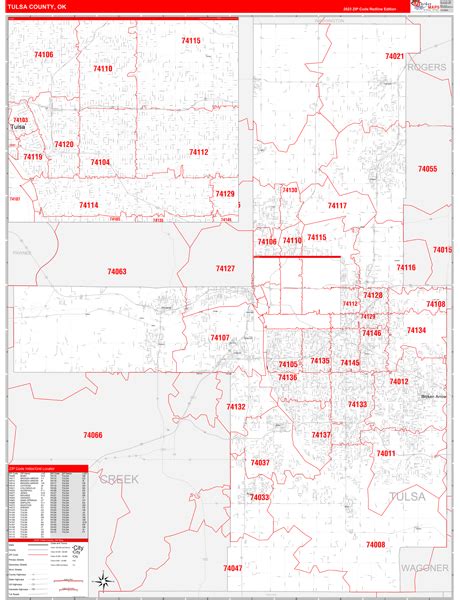 Tulsa County Ok Zip Code Wall Map Red Line Style By Marketmaps Mapsales