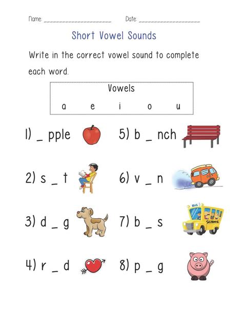 He wears them for the last game of a tournament. Short Vowel Sounds Worksheet | Vowel worksheets, Phonics ...