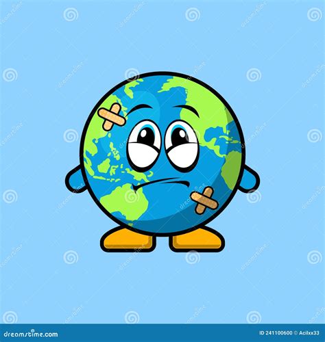Cute Sick Earth Illustration Vector Icon Design Stock Vector