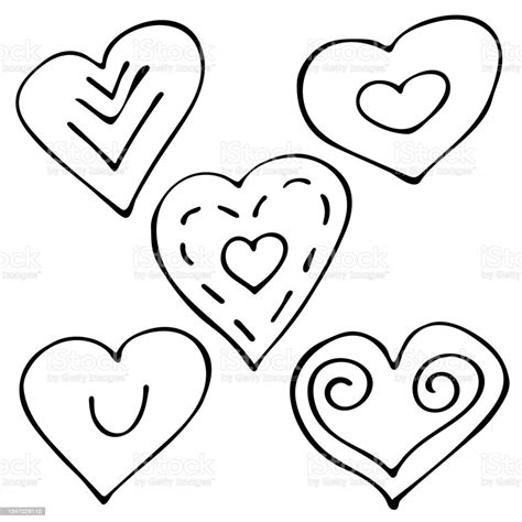 Black And White Hand Drawn Set Of Doodle Hearts Stock Illustration