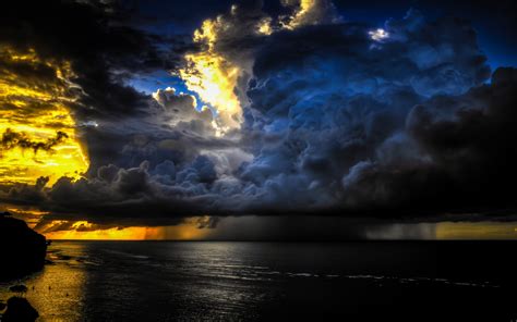 Wallpaper Ocean Tropics Dark Clouds Sky Sea