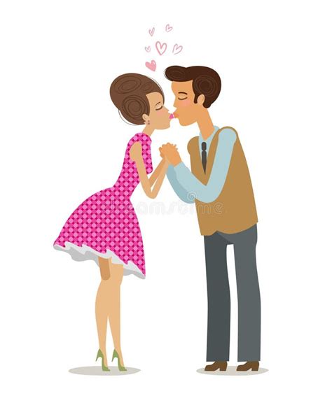 Couple In Love Kissing Tenderly On Lips Romantic Date Kiss Concept Cartoon Vector
